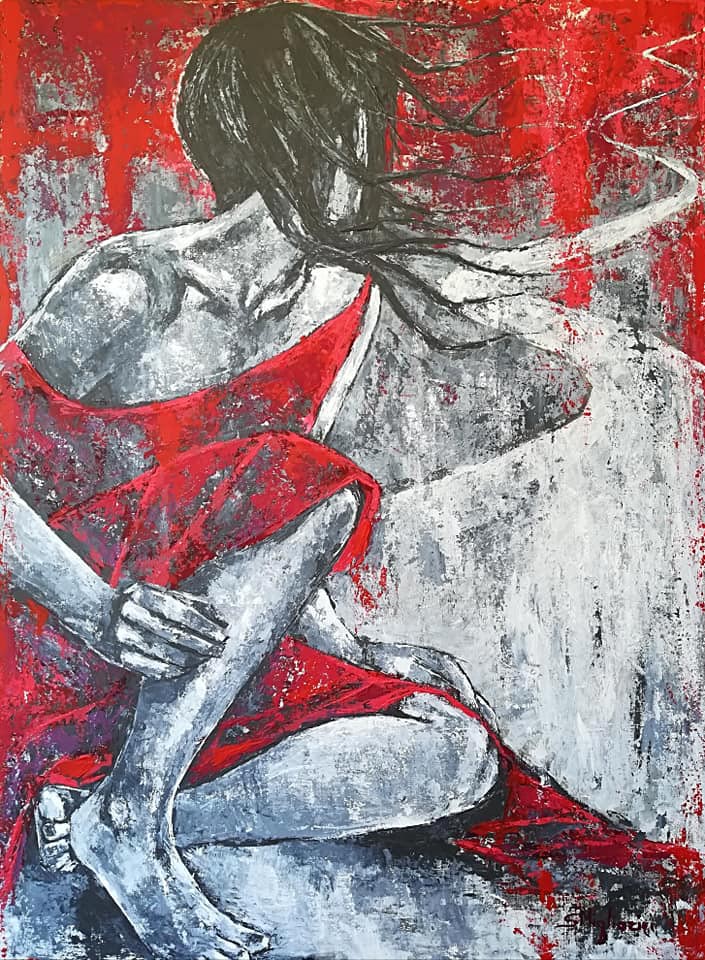 Ignoto in rosso - Dimensioni: 80 x 100 cm - Tecnica: Acrilico a spatola su tavola - Anno: 2018