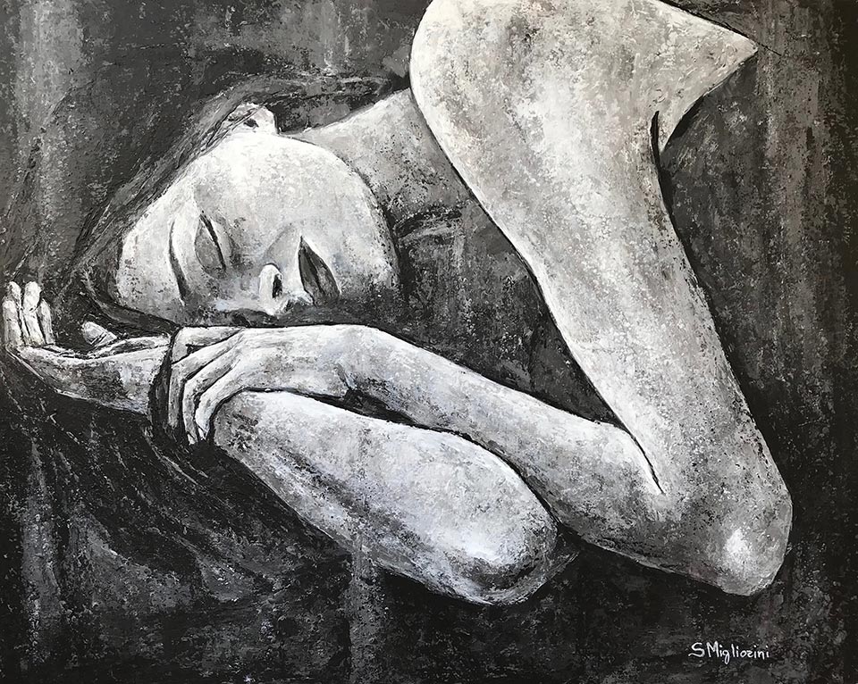 Musa dormiente - Dimensioni: 100 x 80 cm - Tecnica: Acrilico a spatola su tavola - Anno: 2019