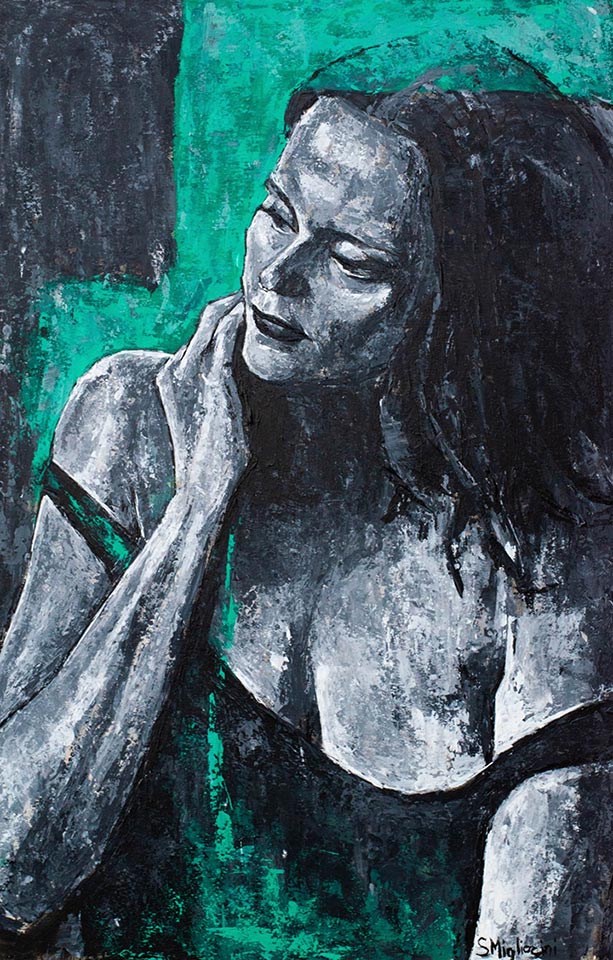 Sovrappensiero - Dimensioni: 55 x 85 cm - Tecnica: Acrilico a spatola su tavola - Anno: 2020